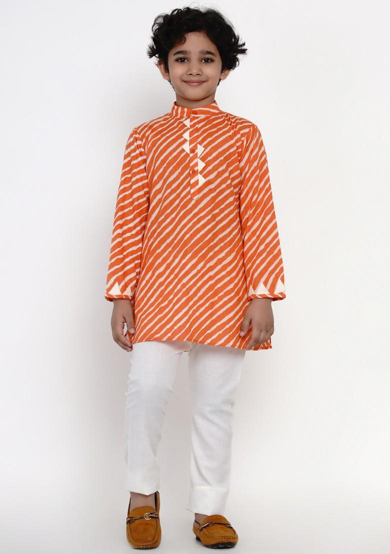Orange Leheriya Print Kurta With Pants (Set of 2)
