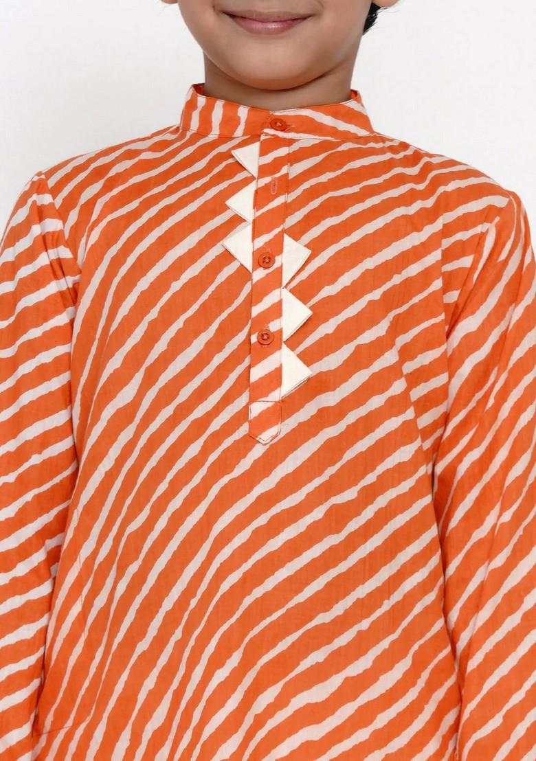 Orange Leheriya Print Kurta With Pants (Set of 2)