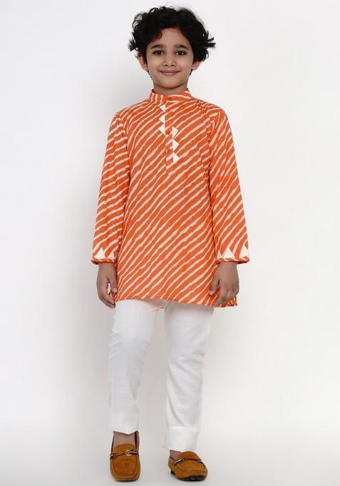 Orange Leheriya Print Kurta With Pants (Set of 2)