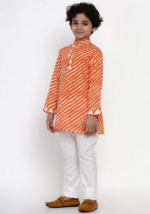 Orange Leheriya Print Kurta With Pants (Set of 2)