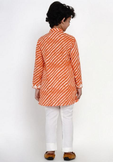 Orange Leheriya Print Kurta With Pants (Set of 2)