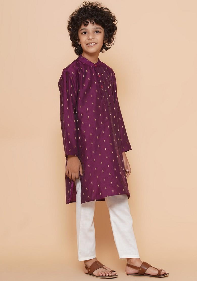 Purple Self Design Kurta With Pants (Set of 2)