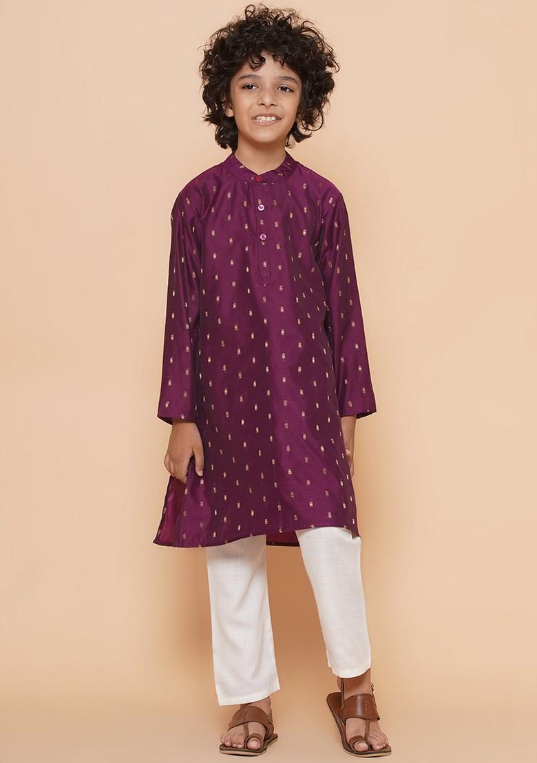 Purple Self Design Kurta With Pants (Set of 2)