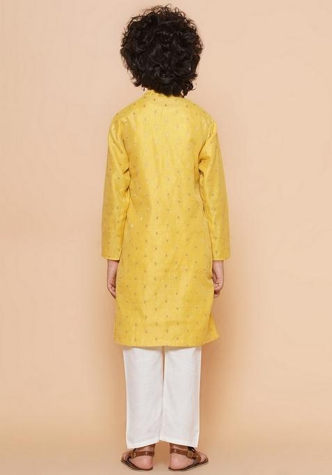 Yellow Self Design Kurta With Pants (Set of 2)