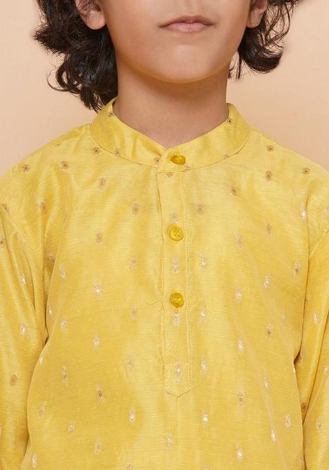 Yellow Self Design Kurta With Pants (Set of 2)
