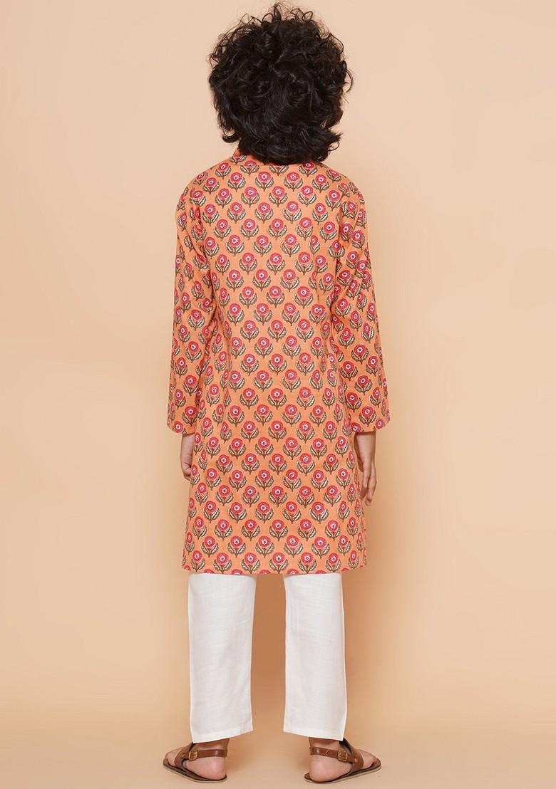 Peach Printed Kurta With Pants (Set of 2)