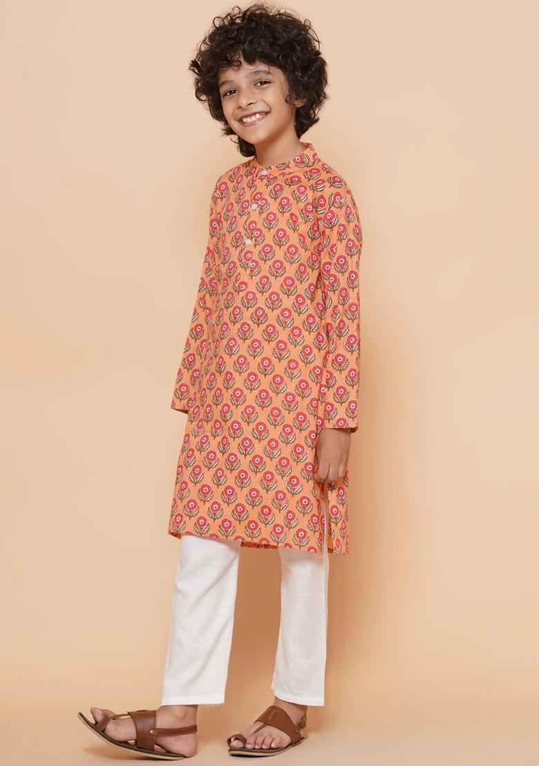 Peach Printed Kurta With Pants (Set of 2)
