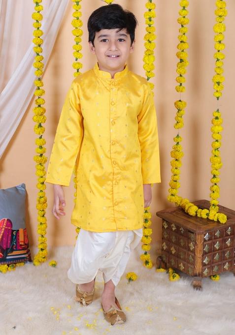 Yellow Printed Kurta With Dhoti Pants (Set of 2)