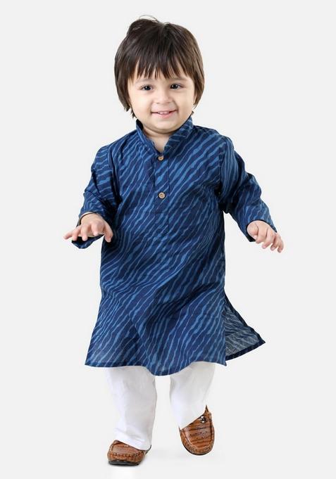 Blue Leheriya Print Kurta With Pants (Set of 2)