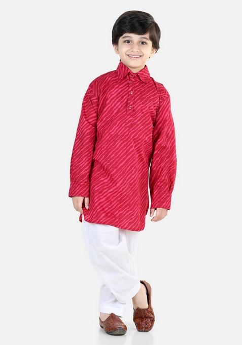 Pink Printed Cotton Kurta With Pants (Set of 2)