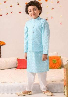 Blue Printed Cotton Kurta With Pants (Set of 2)