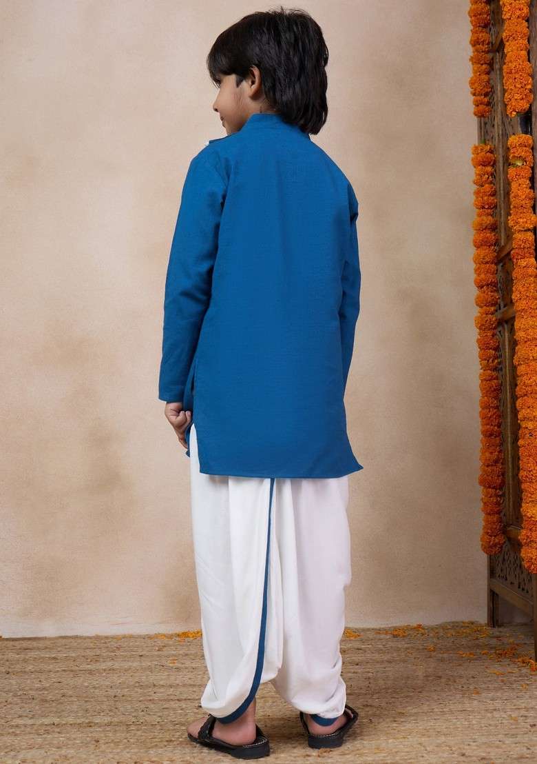 Blue Embroidered Kurta With Dhoti Pants (Set of 2) - Indya