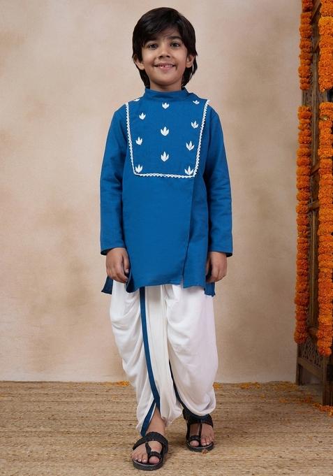 Blue Embroidered Kurta With Dhoti Pants (Set of 2)