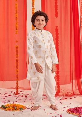 White Printed Kurta With Dhoti Pants (Set of 2)