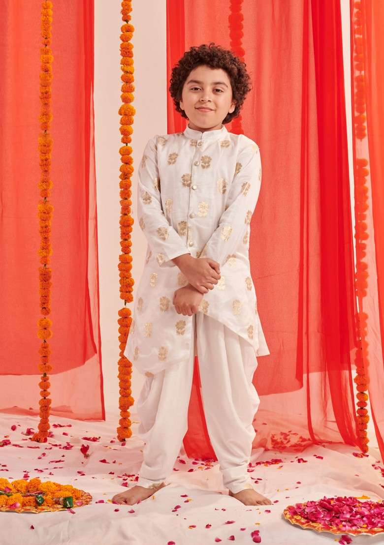 White Printed Kurta With Dhoti Pants (Set of 2) - Indya