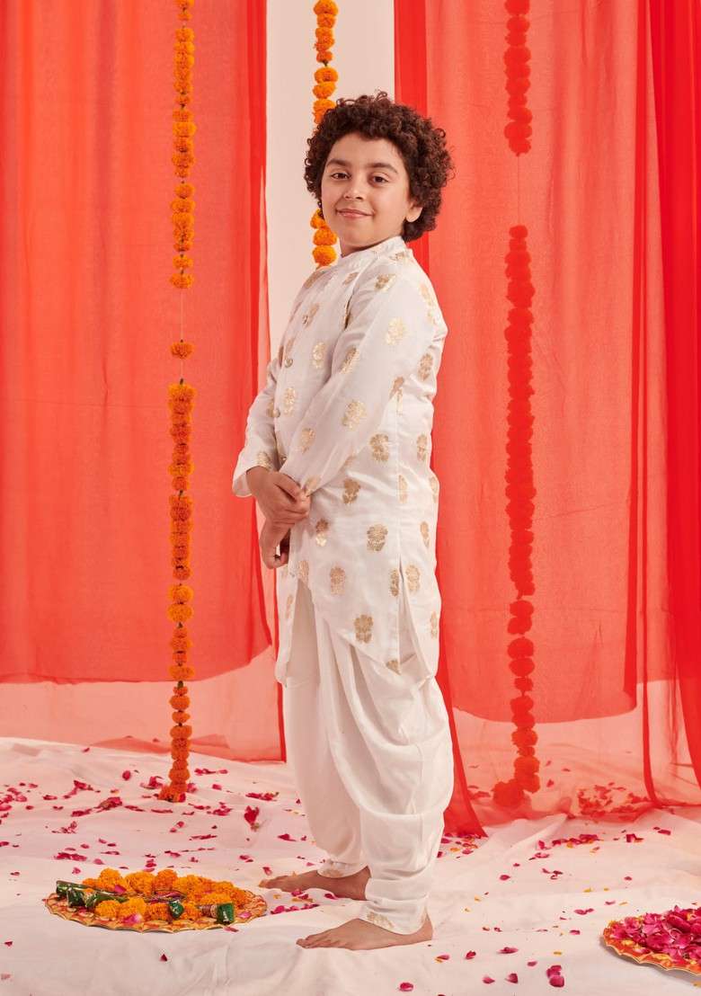 White Printed Kurta With Dhoti Pants (Set of 2) - Indya