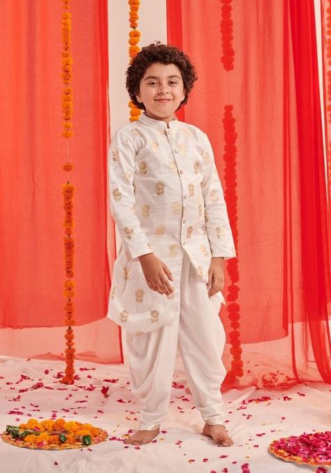 White Printed Kurta With Dhoti Pants (Set of 2)