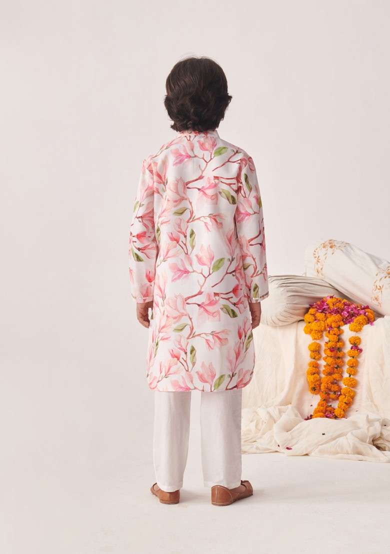 Pink Printed Cotton Kurta With Pants (Set of 2) - Indya