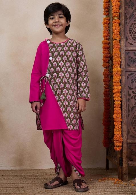Magenta Printed Kurta With Dhoti Pants (Set of 2)