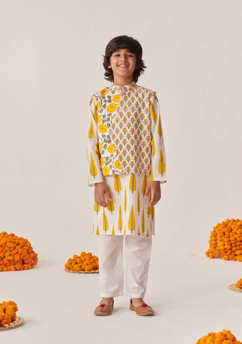 Grey Printed Cotton Kurta With Pants (Set of 2) - Indya