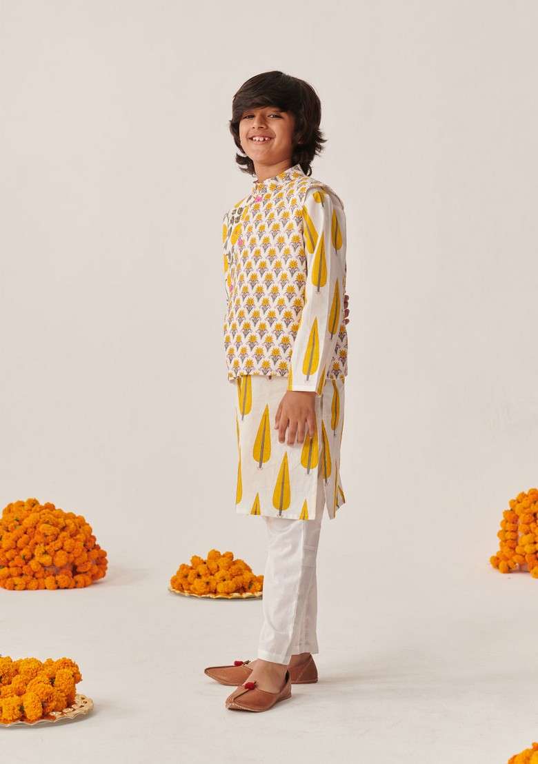 Grey Printed Cotton Kurta With Pants (Set of 2) - Indya