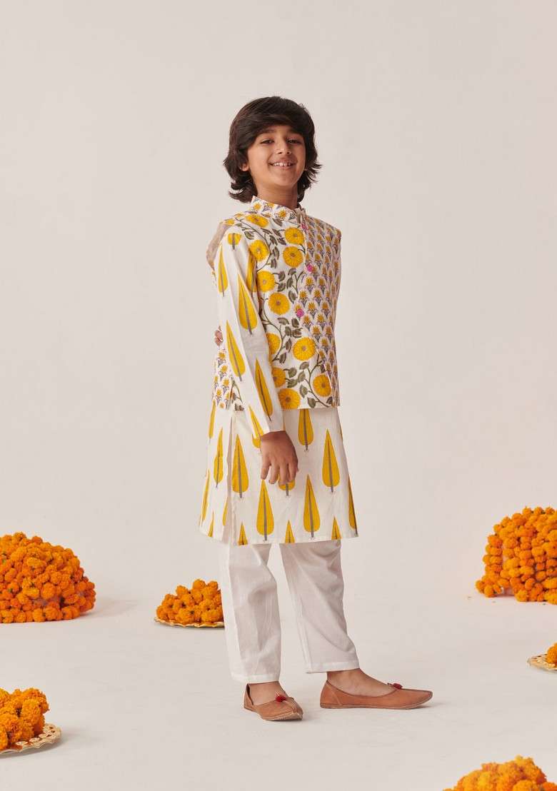 Grey Printed Cotton Kurta With Pants (Set of 2) - Indya
