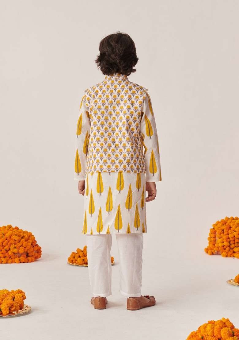 Grey Printed Cotton Kurta With Pants (Set of 2) - Indya