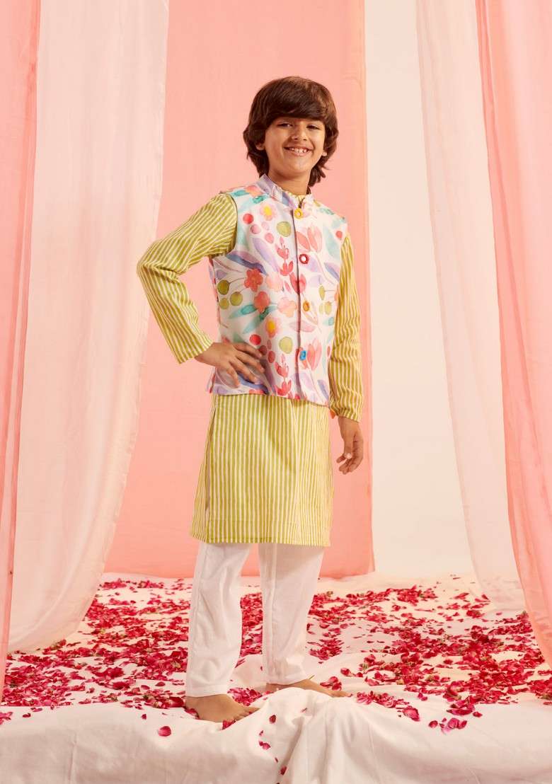 Purple Printed Kurta With Pants (Set of 2) - Indya
