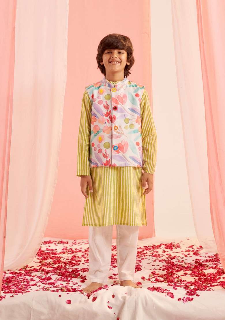 Purple Printed Kurta With Pants (Set of 2) - Indya