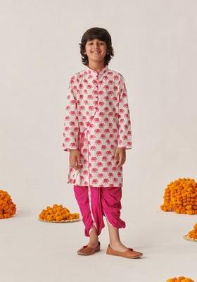 Magenta Printed Kurta With Dhoti Pants (Set of 2)