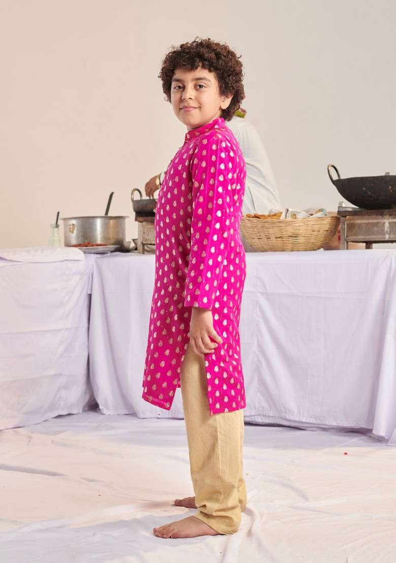 Magenta Printed Kurta With Pants (Set of 2) - Indya