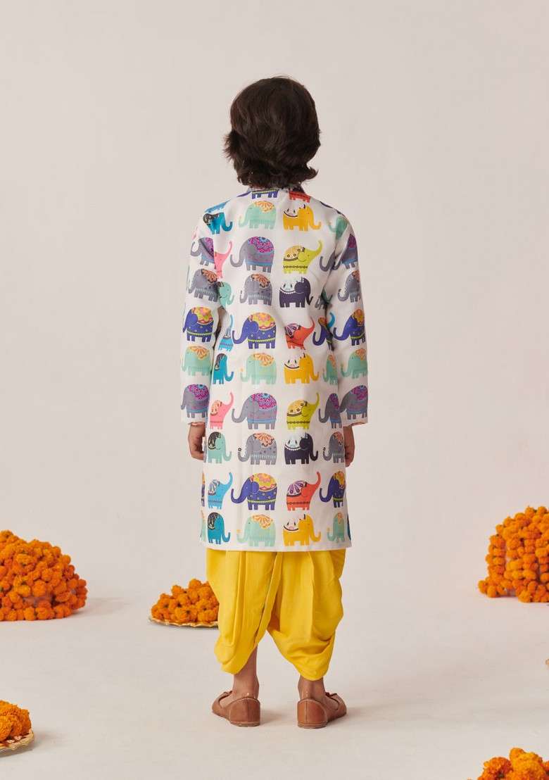 White Printed Kurta With Dhoti Pants (Set of 2) - Indya