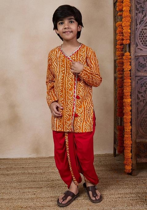 Mustard Printed Kurta With Dhoti Pants (Set of 2)