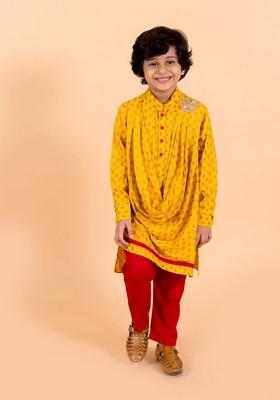 Mustard Printed Kurta With Pants (Set of 2)