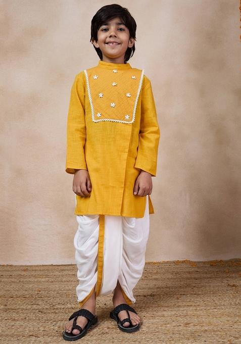 Mustard Embellished Kurta With Dhoti Pants (Set of 2)