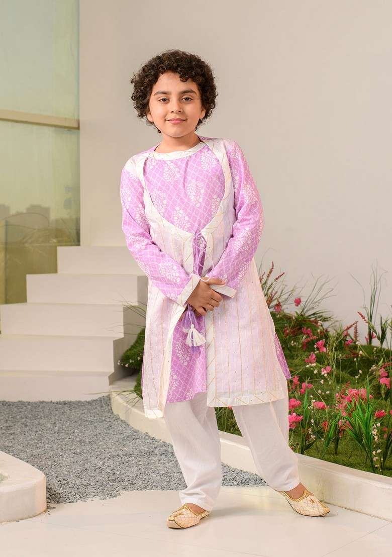 Pink Printed Cotton Kurta With Pants (Set of 2) - Indya