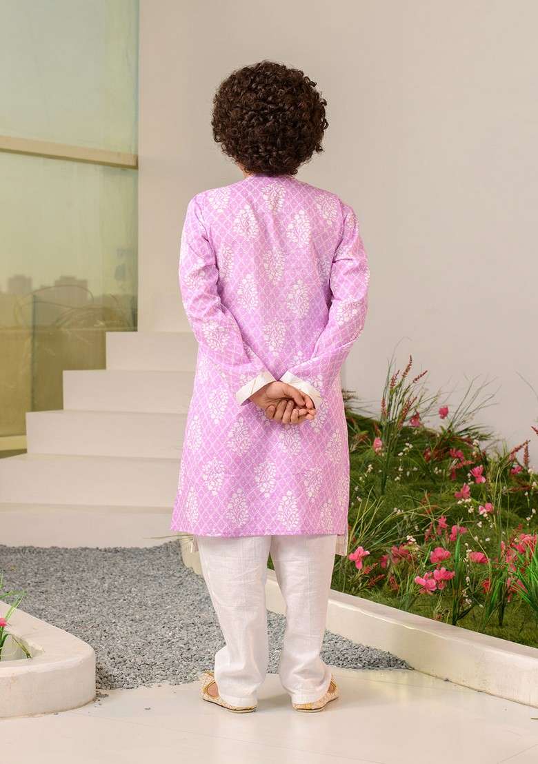 Pink Printed Cotton Kurta With Pants (Set of 2) - Indya