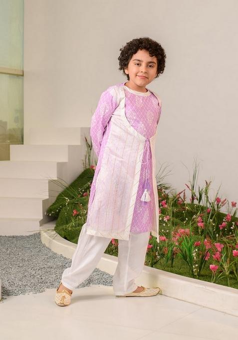Pink Printed Cotton Kurta With Pants (Set of 2) — view on Indya