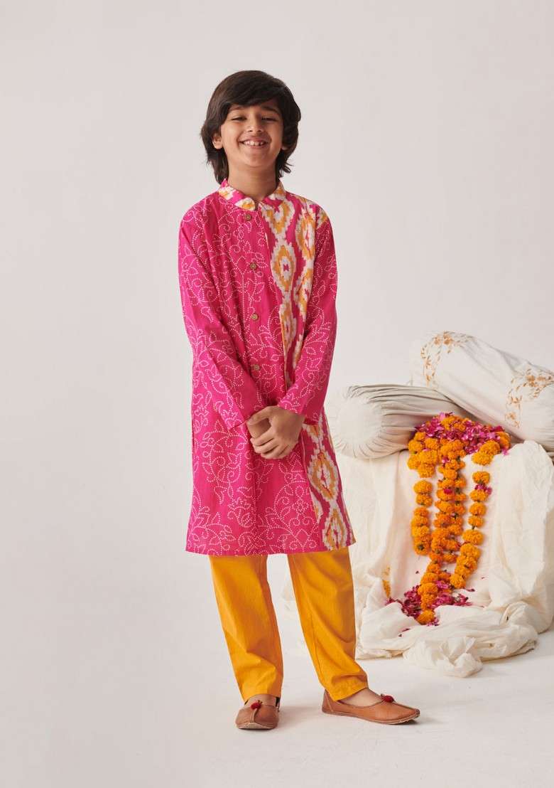 Magenta Printed Kurta With Pants (Set of 2) - Indya
