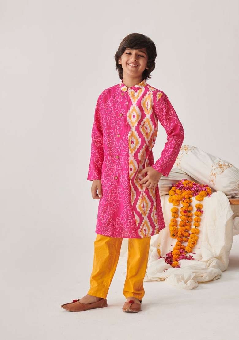 Magenta Printed Kurta With Pants (Set of 2) - Indya