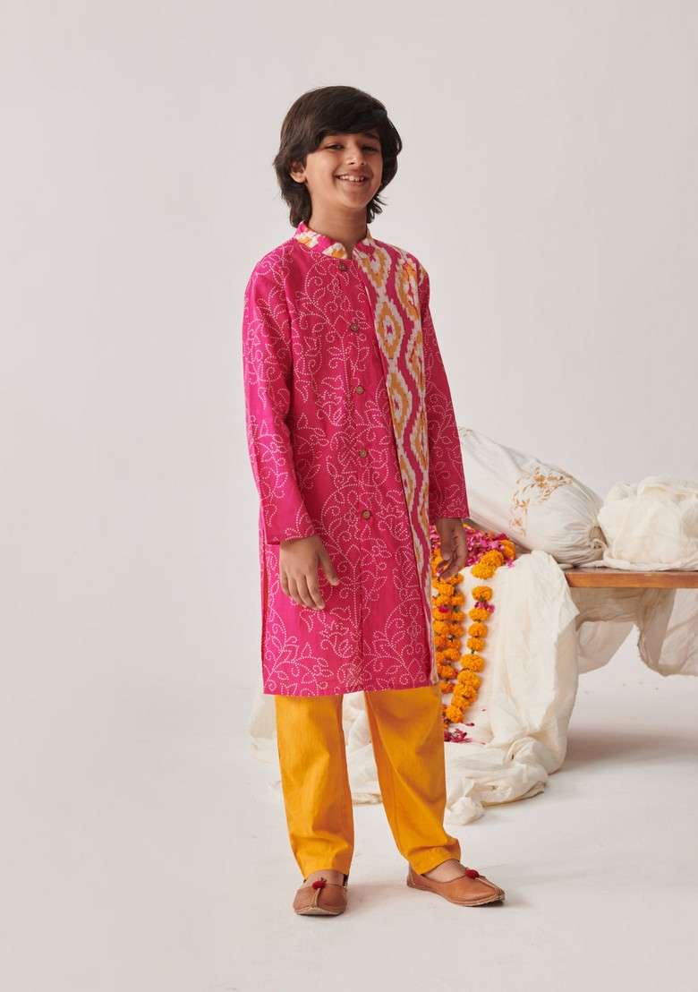 Magenta Printed Kurta With Pants (Set of 2) - Indya