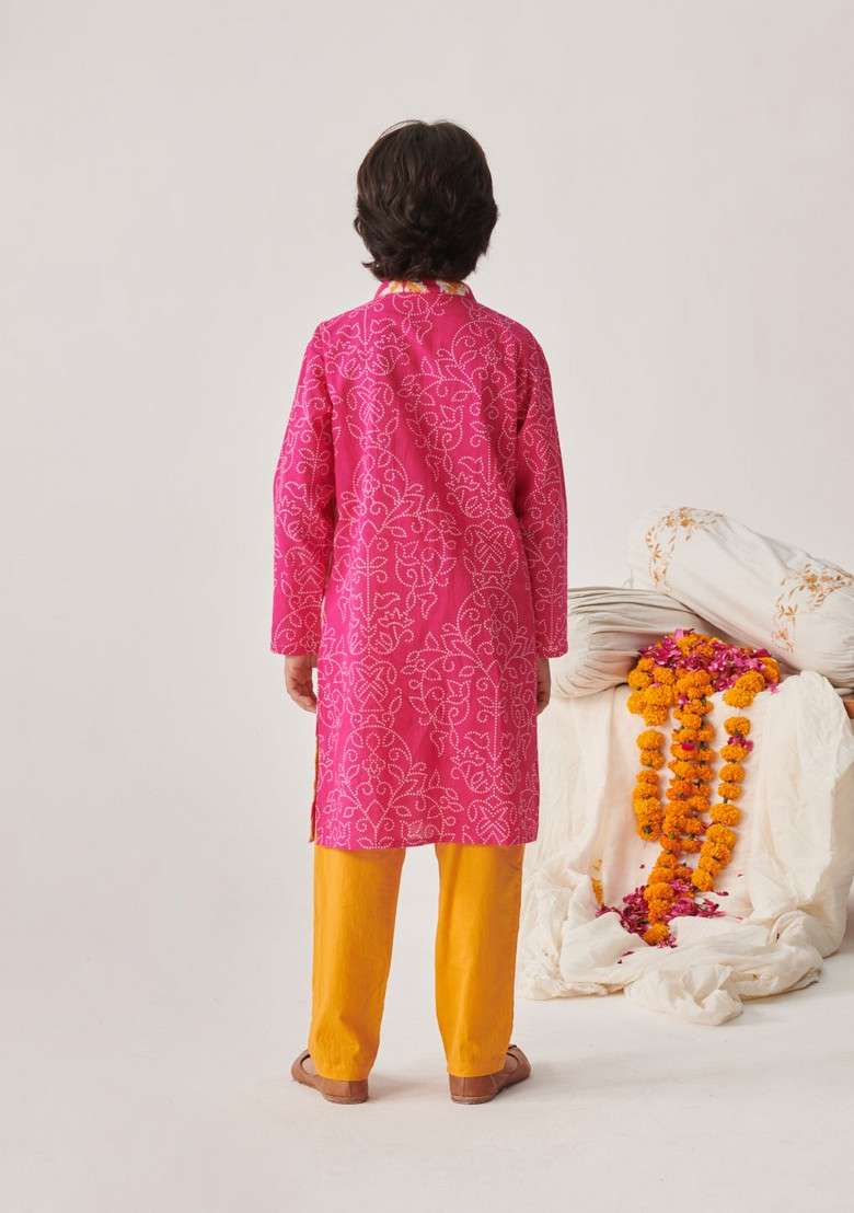Magenta Printed Kurta With Pants (Set of 2) - Indya