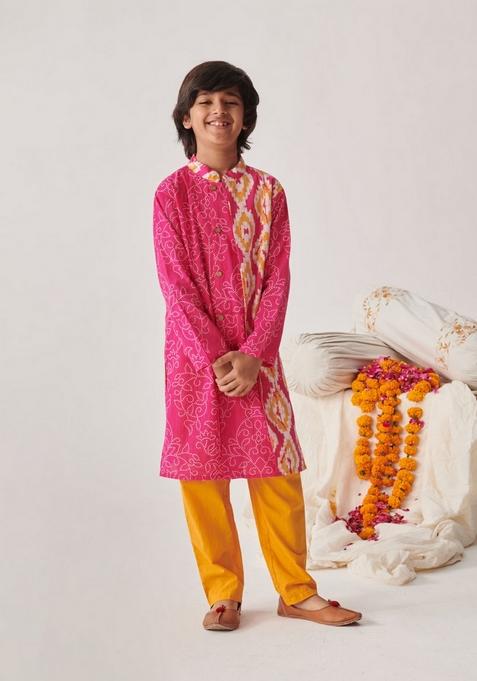 Magenta Printed Kurta With Pants (Set of 2)