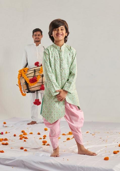 Green Embroidered Kurta With Dhoti Pants (Set of 2)