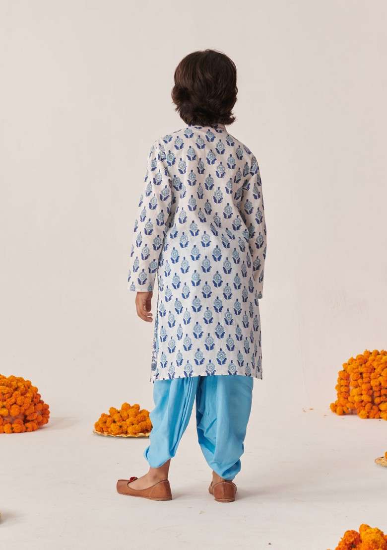 Blue Printed Kurta With Dhoti Pants (Set of 2) - Indya