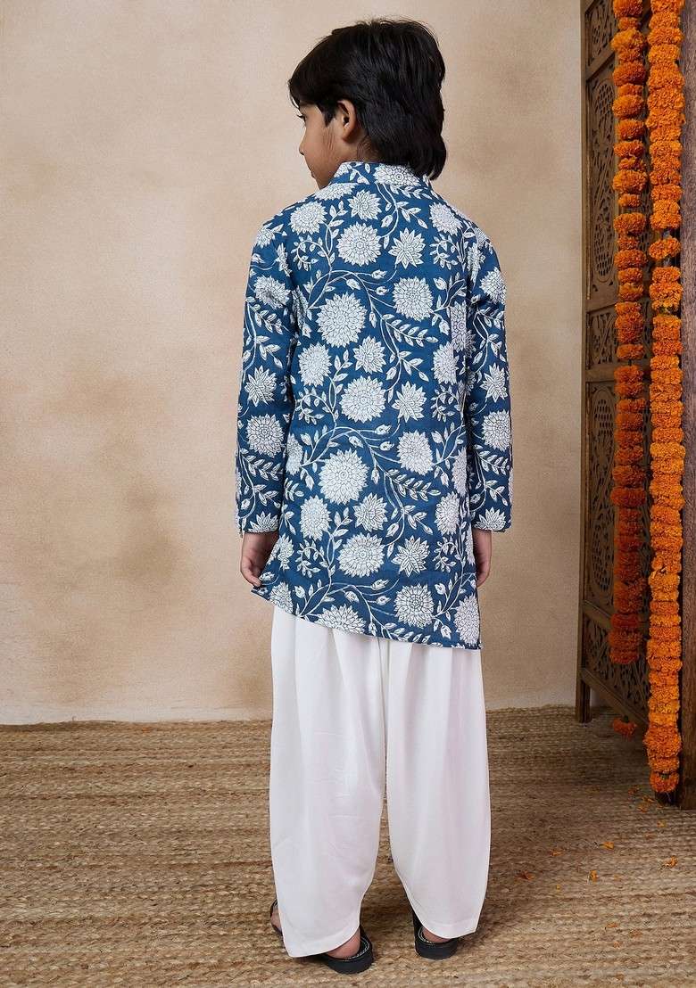 White Printed Kurta With Pants (Set of 2) - Indya