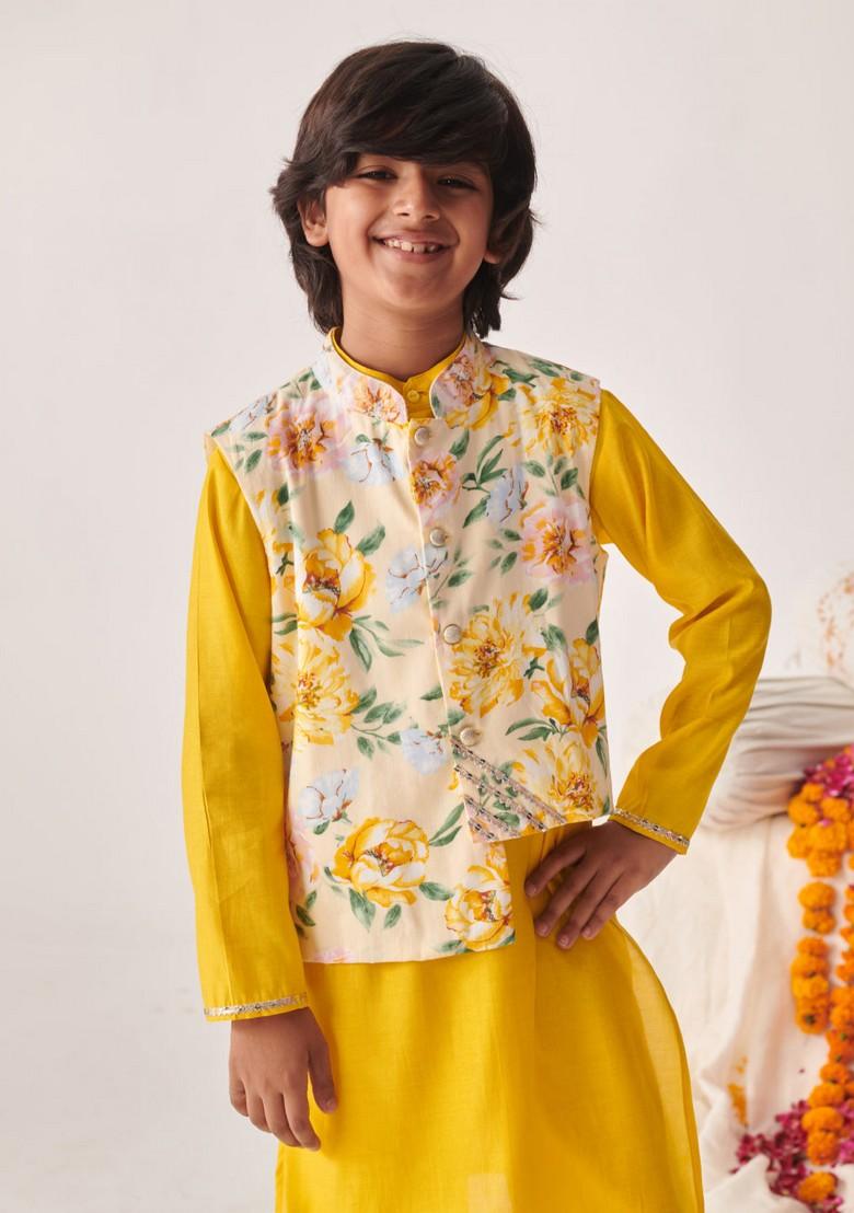 Yellow Printed Kurta With Pants (Set of 2)