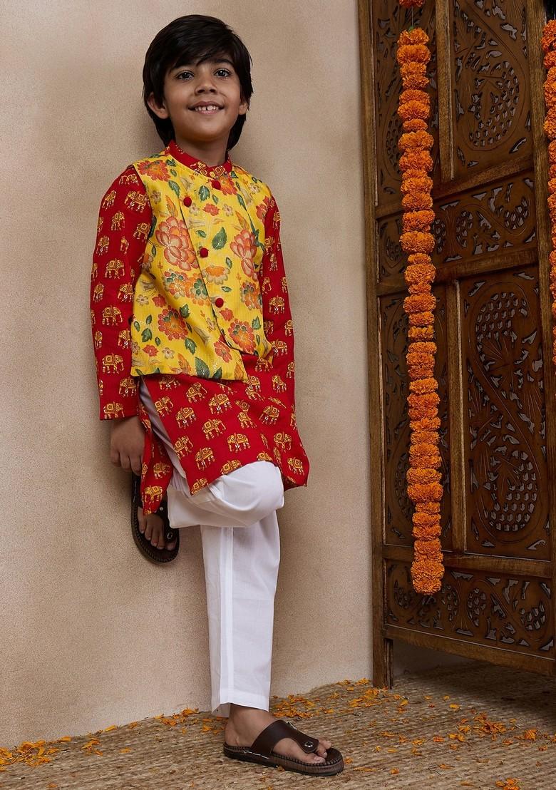 Yellow Printed Kurta With Pants (Set of 2)
