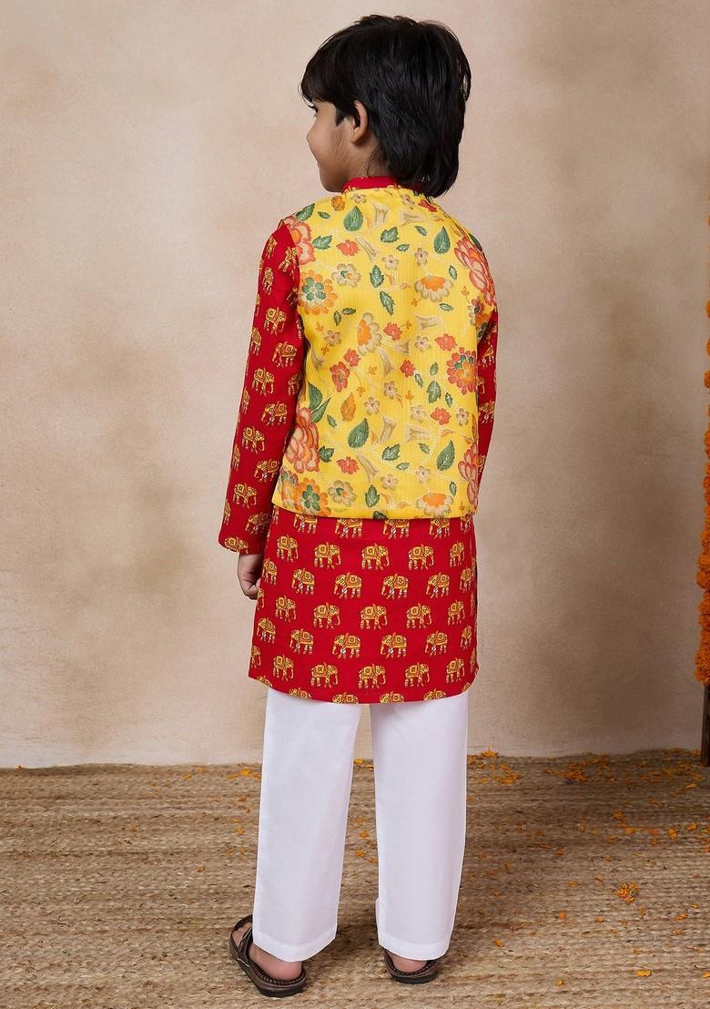 Yellow Printed Kurta With Pants (Set of 2)