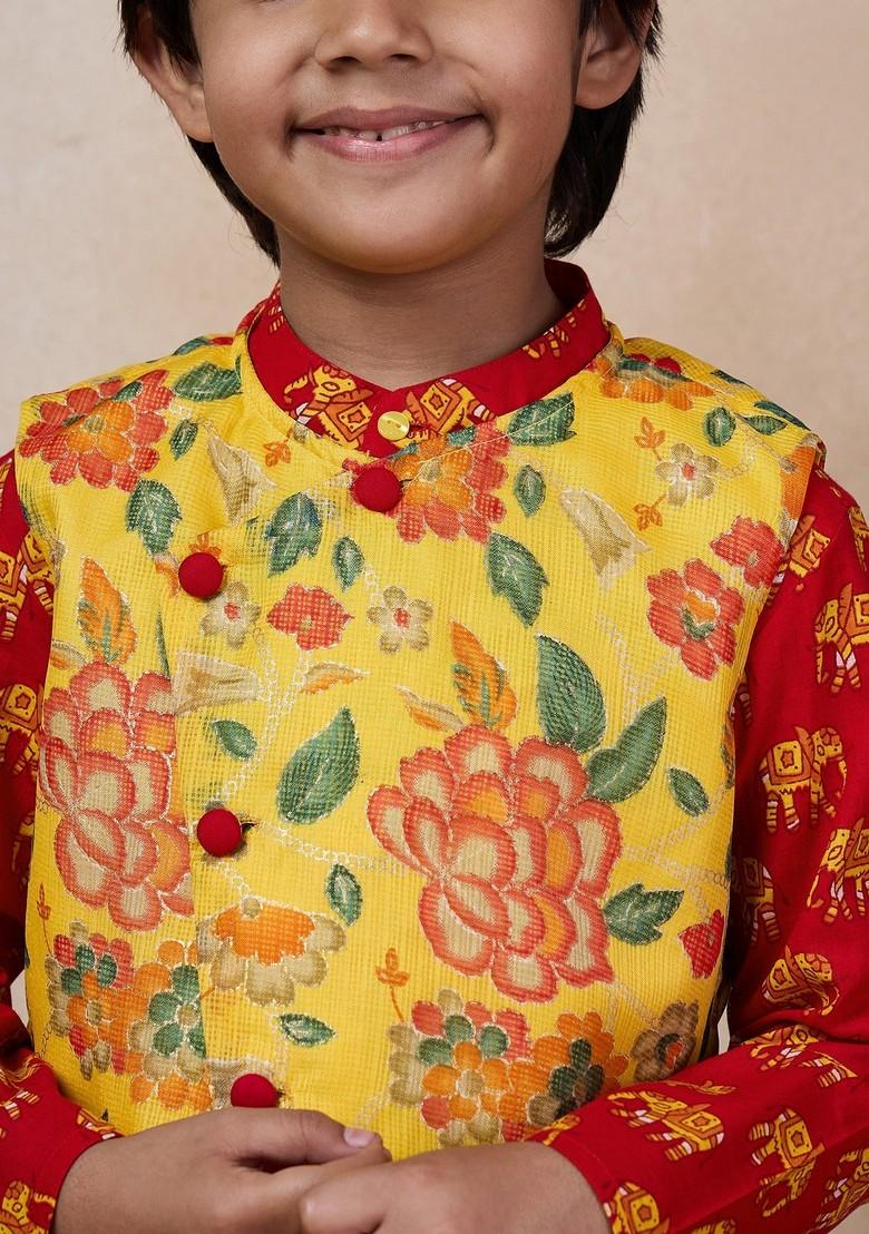 Yellow Printed Kurta With Pants (Set of 2)